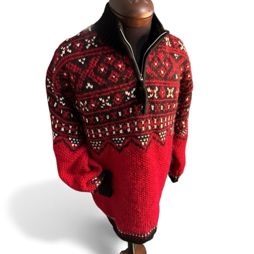 Fair Isle Half-Zip Sweater Mens Nordic Ski Lodge Wool Blend Cold Weather Large - Picture 4 of 14